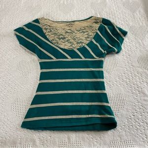 🍓Y2K Iz Byer Lacey and Striped Top (S)